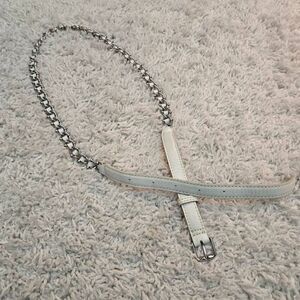 Ann Taylor White Leather and Chain Ribbon Belt M